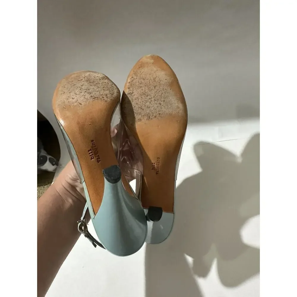 Bill Valentine Leather Turquoise Clear Sling Back Heel Sandals‎ Shoes Size 7